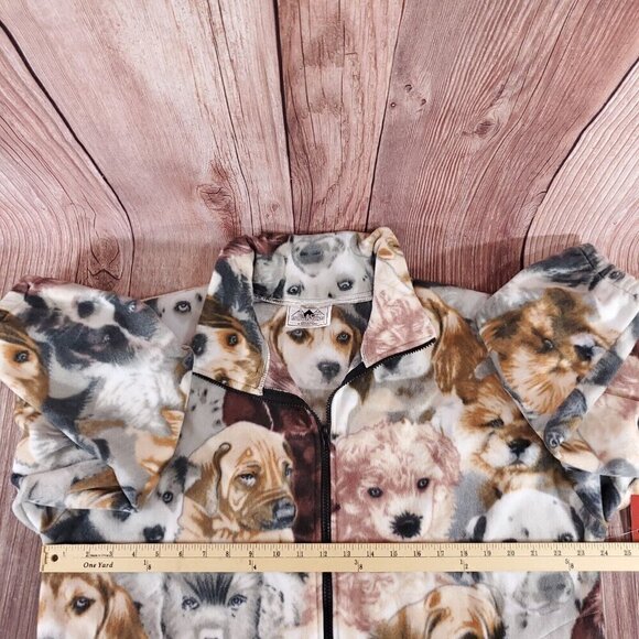 NWT Vtg Black Mountain Large Puppies Dogs Print Full Zip Fleece Jacket USA Made - Picture 9 of 11